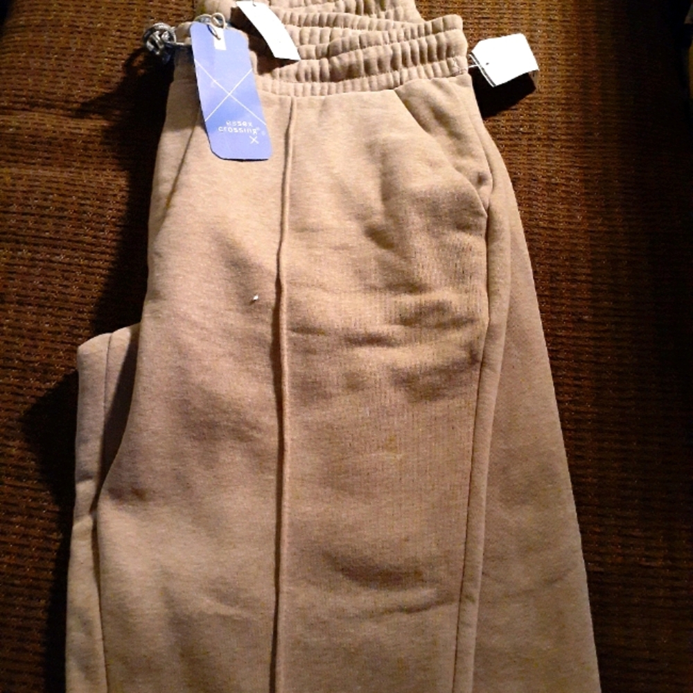 Tan thick Sweat pants with skinny legs